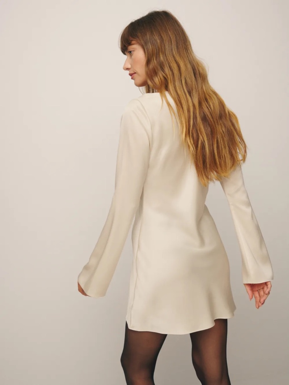 Reformation pike cream satin dress long sleeve silky mini elegant chic party NWT - Picture 3 of 8
